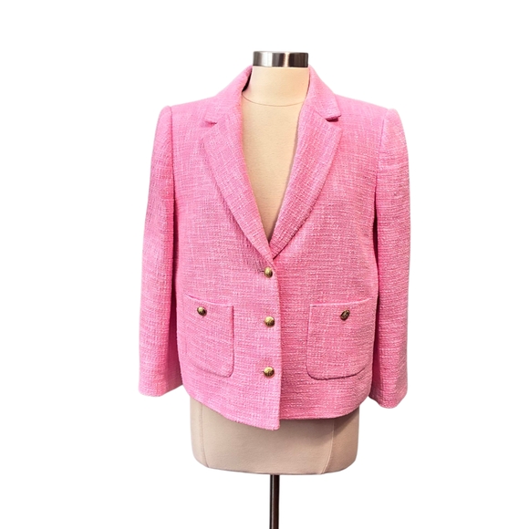 Talbots | Classic Pink Tweed Tailored ¾ Sleeve Blazer Size 14 - Picture 2 of 11